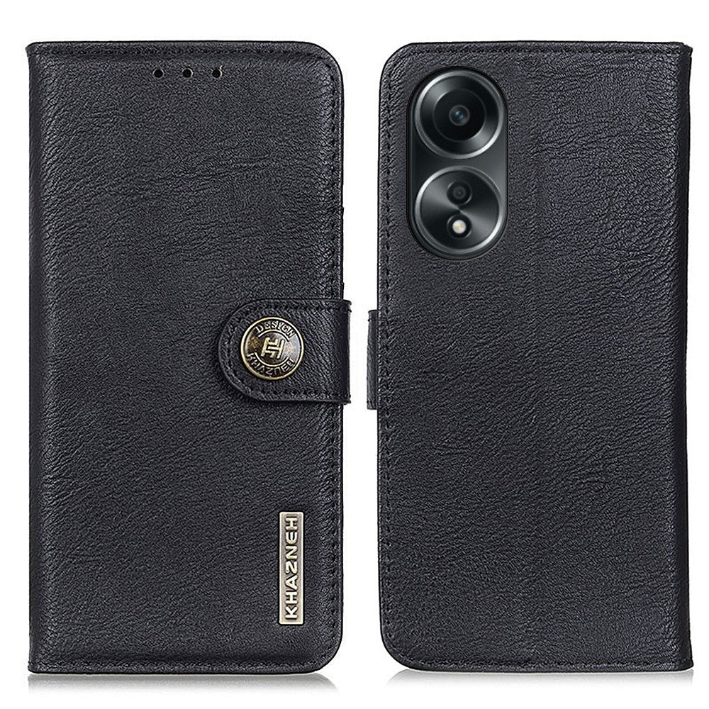 KHAZNEH For Oppo A78 4G Shockproof Cowhide Texture Case PU Leather Stand Wallet Phone Cover