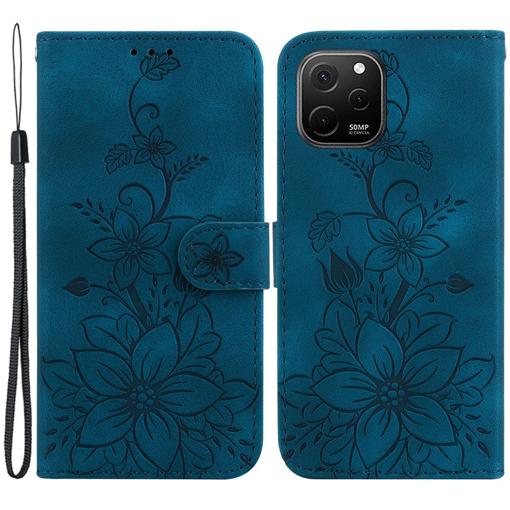 Pungcover med præget lilje til Huawei nova Y61 4G, mobilholder i PU-læder