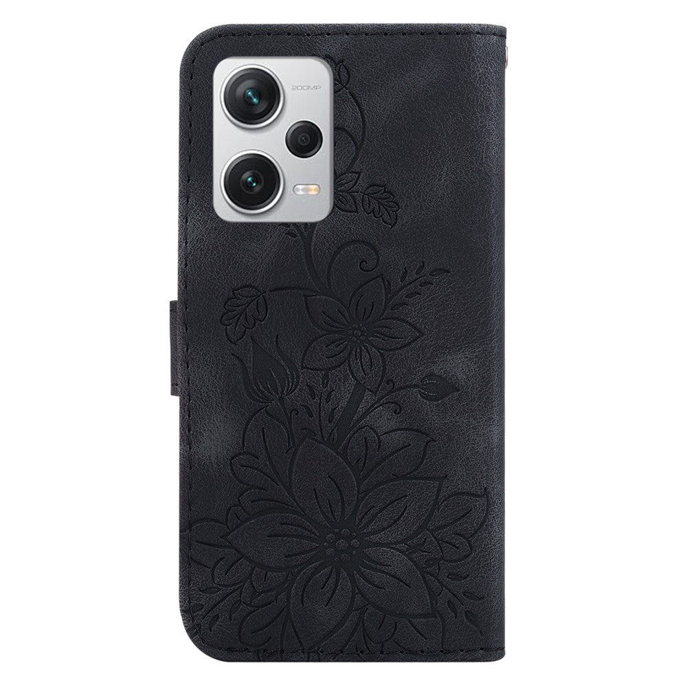 For Xiaomi Redmi Note 12 Pro+ 5G Phone Leather Case Stand Wallet Imprinted Lily Flower Phone Cover