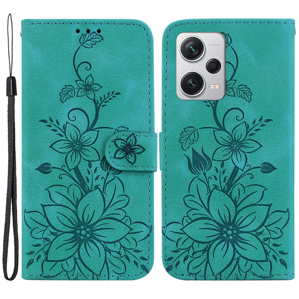 For Xiaomi Redmi Note 12 Pro+ 5G Phone Leather Case Stand Wallet Imprinted Lily Flower Phone Cover