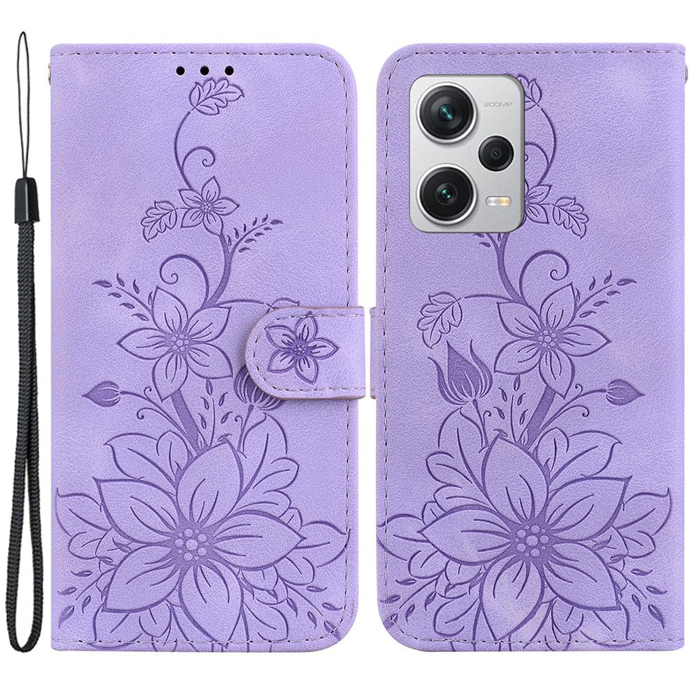 For Xiaomi Redmi Note 12 Pro+ 5G Phone Leather Case Stand Wallet Imprinted Lily Flower Phone Cover