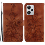 For Xiaomi Redmi Note 12 Pro+ 5G Phone Leather Case Stand Wallet Imprinted Lily Flower Phone Cover