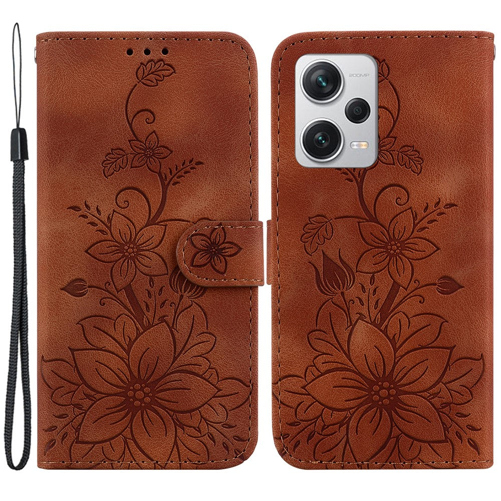 For Xiaomi Redmi Note 12 Pro+ 5G Phone Leather Case Stand Wallet Imprinted Lily Flower Phone Cover