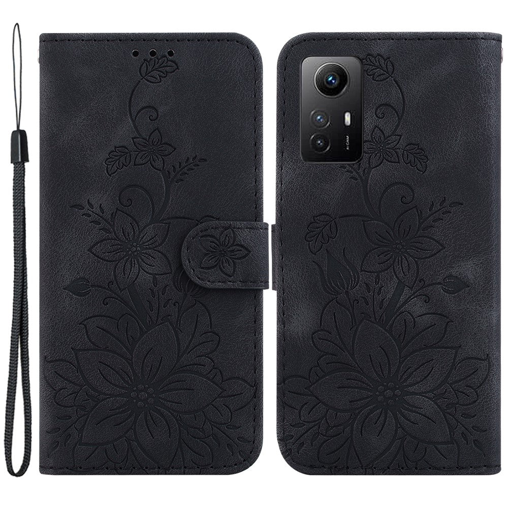 For Xiaomi Redmi Note 12S 4G PU Leather Wallet Phone Stand Case Imprinted Lily Flower Cover