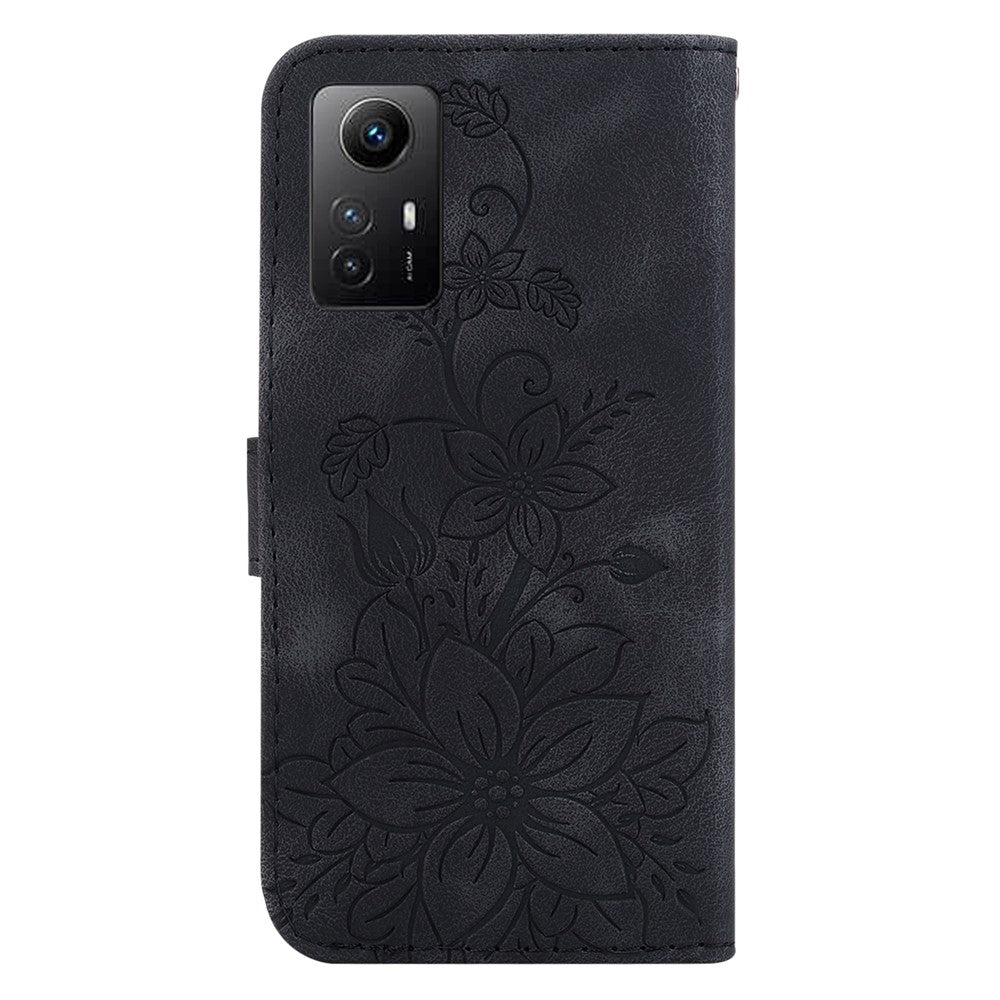 For Xiaomi Redmi Note 12S 4G PU Leather Wallet Phone Stand Case Imprinted Lily Flower Cover