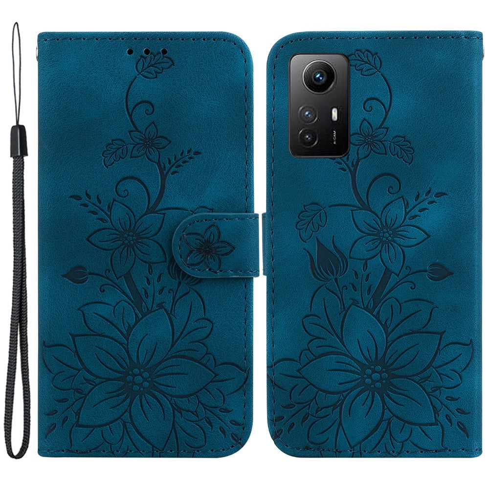 For Xiaomi Redmi Note 12S 4G PU Leather Wallet Phone Stand Case Imprinted Lily Flower Cover