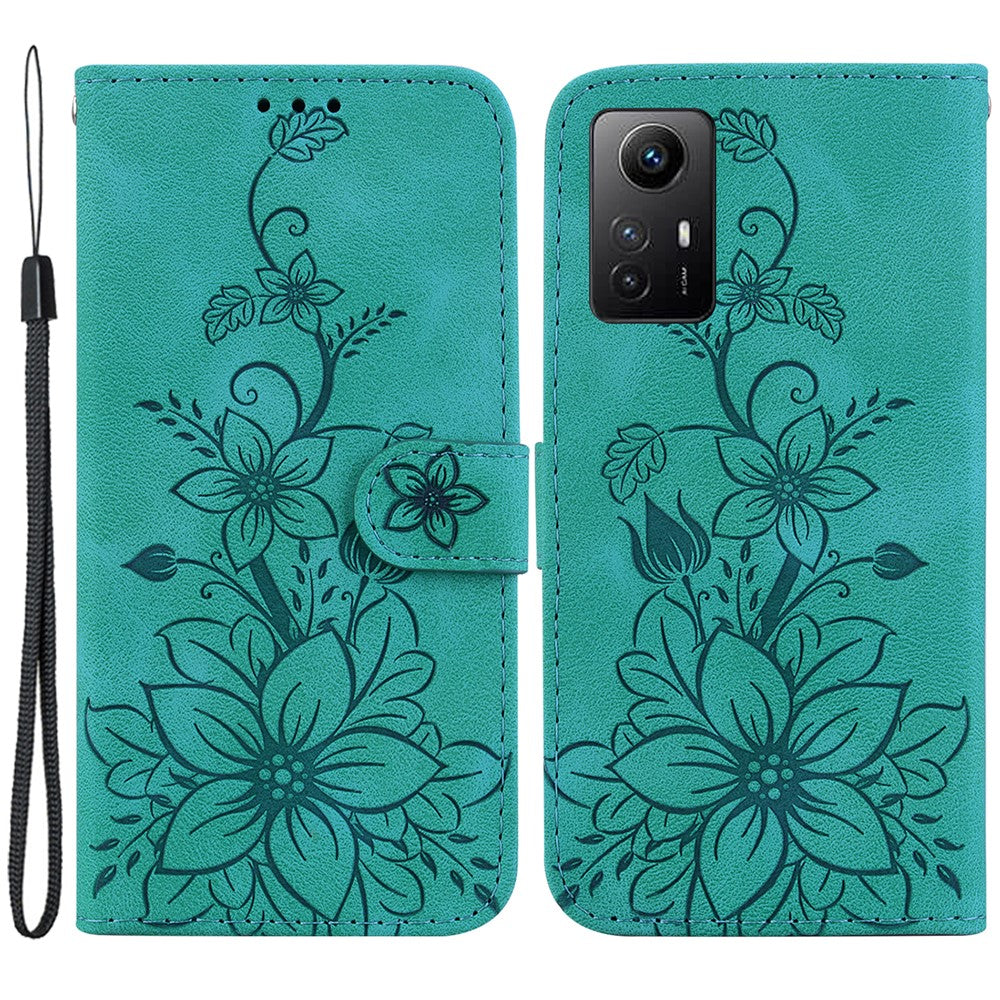 For Xiaomi Redmi Note 12S 4G PU Leather Wallet Phone Stand Case Imprinted Lily Flower Cover
