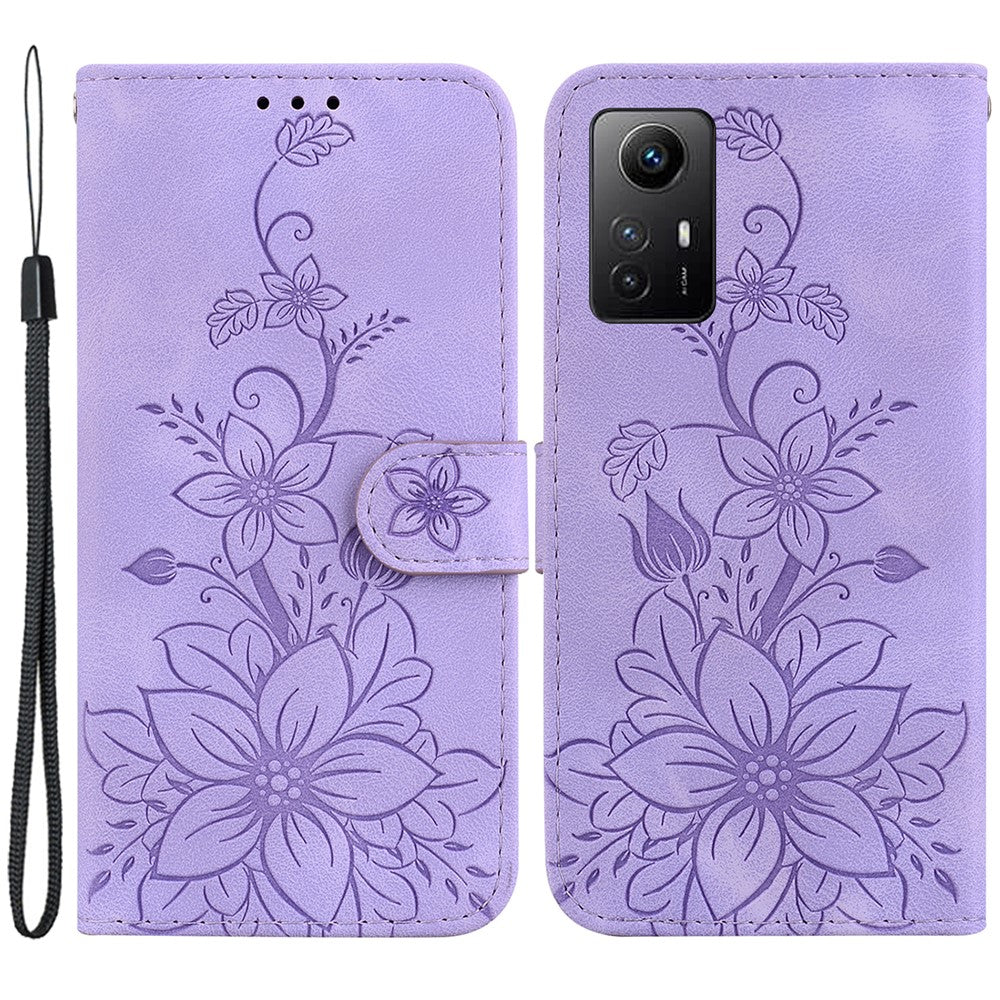For Xiaomi Redmi Note 12S 4G PU Leather Wallet Phone Stand Case Imprinted Lily Flower Cover