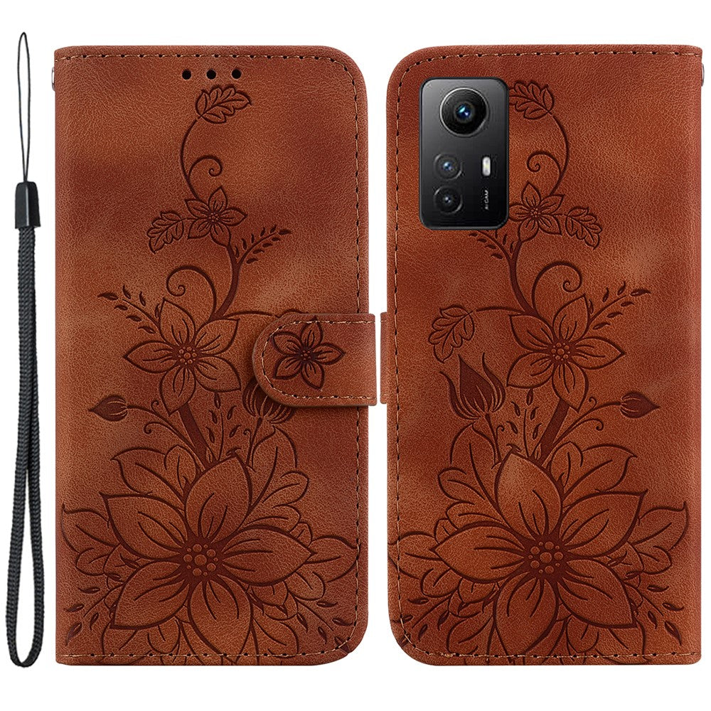 For Xiaomi Redmi Note 12S 4G PU Leather Wallet Phone Stand Case Imprinted Lily Flower Cover