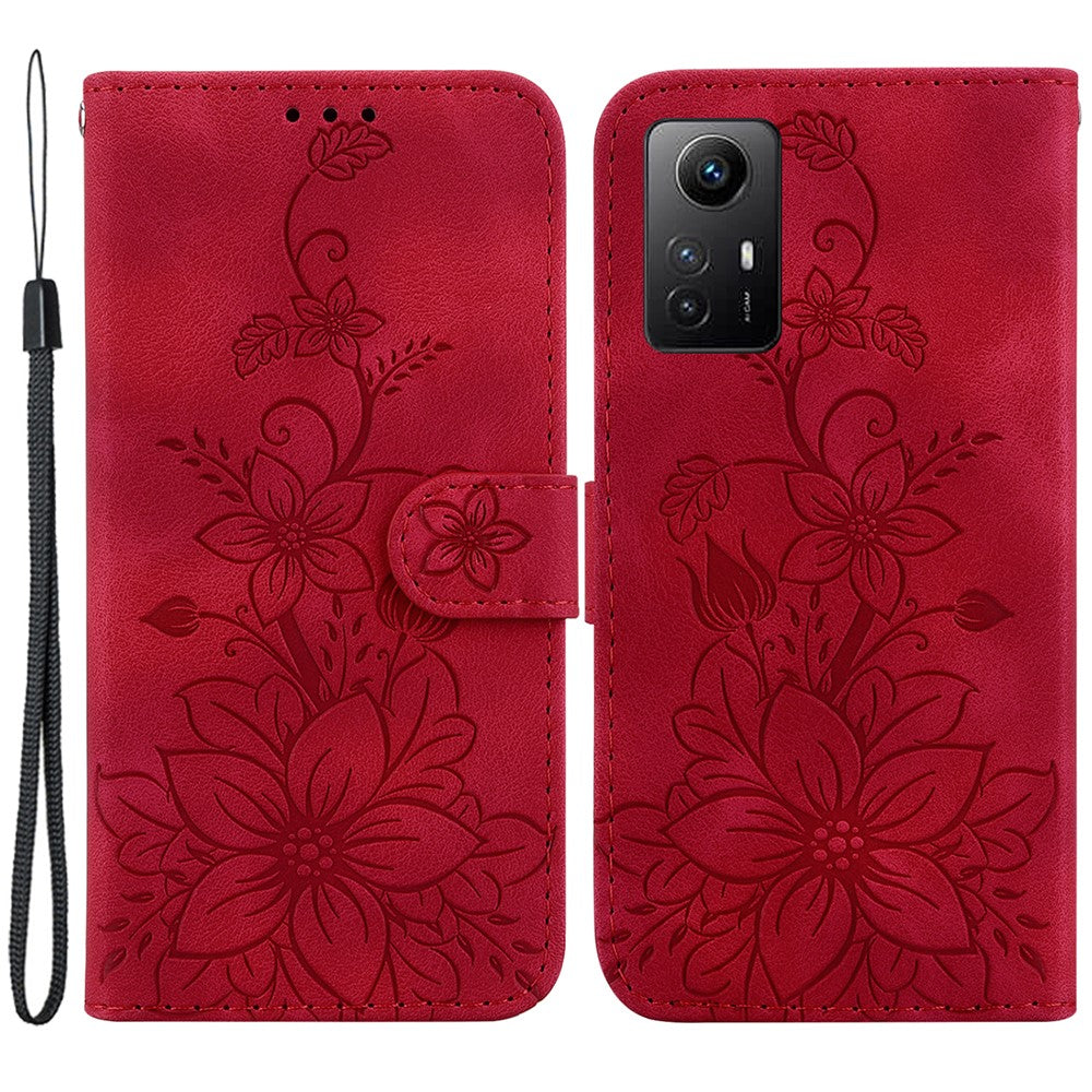 For Xiaomi Redmi Note 12S 4G PU Leather Wallet Phone Stand Case Imprinted Lily Flower Cover