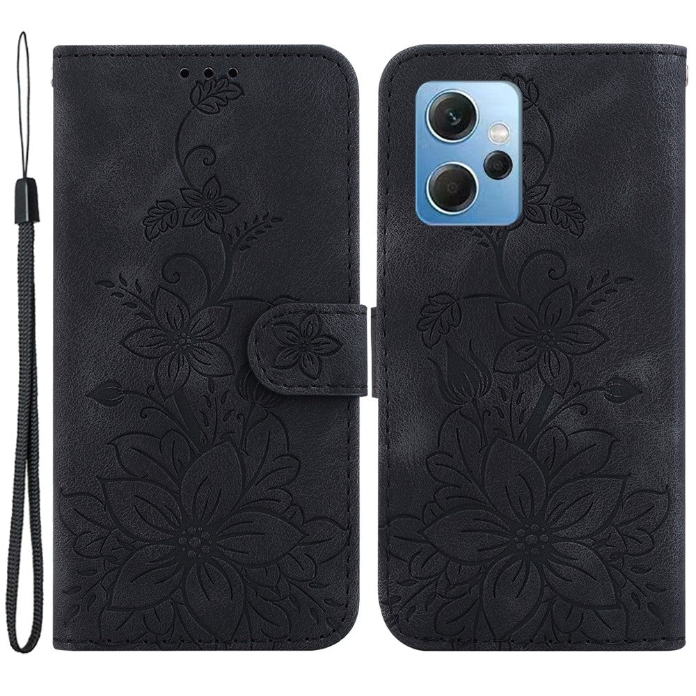 For Xiaomi Redmi Note 12 4G Wallet Stand Phone Case PU Leather Imprinted Lily Flower Phone Cover