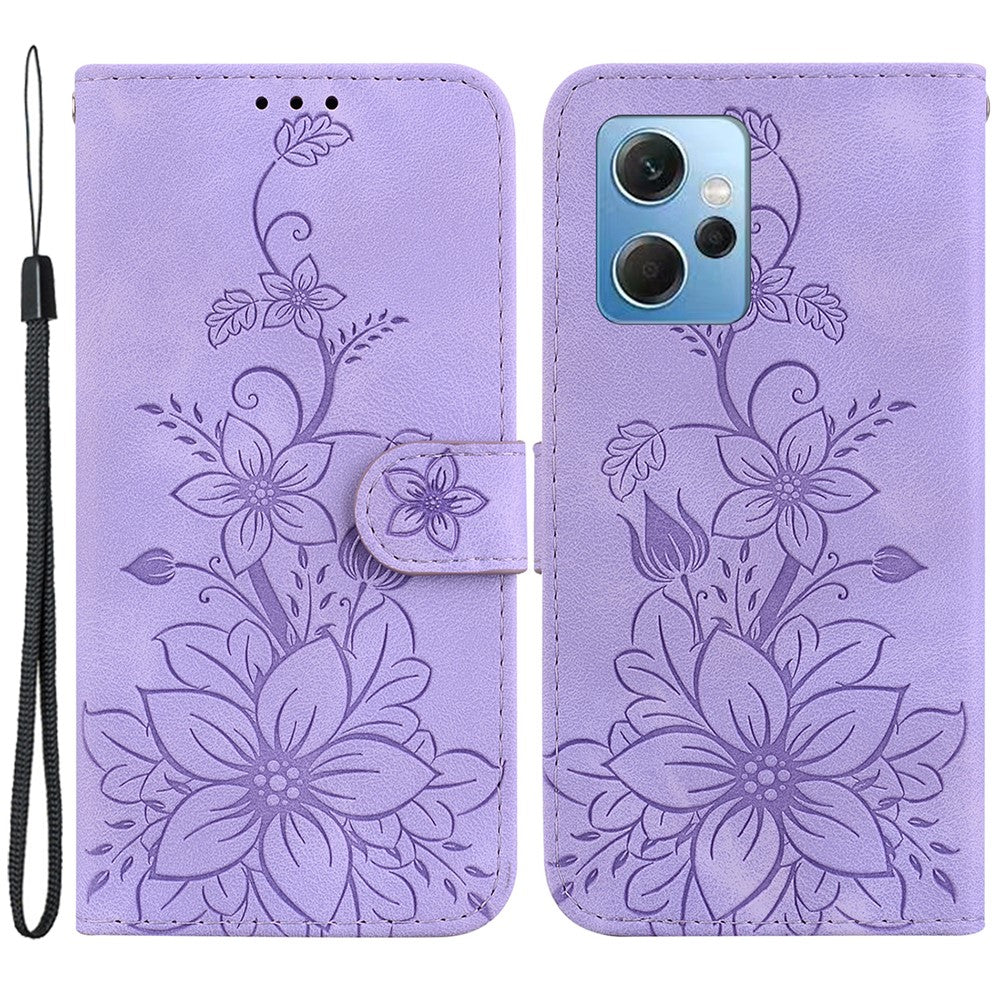 For Xiaomi Redmi Note 12 4G Wallet Stand Phone Case PU Leather Imprinted Lily Flower Phone Cover