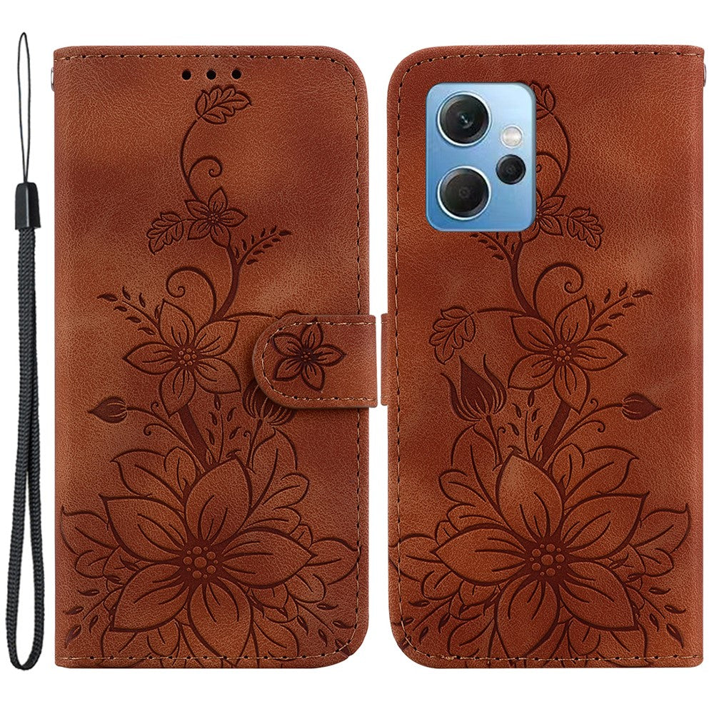 For Xiaomi Redmi Note 12 4G Wallet Stand Phone Case PU Leather Imprinted Lily Flower Phone Cover