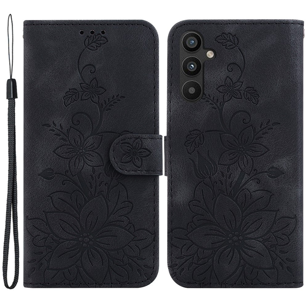 Til Samsung Galaxy A34 5G Læderpung Telefoncover Præget Liljeblomst Foldbart Støtteben Cover