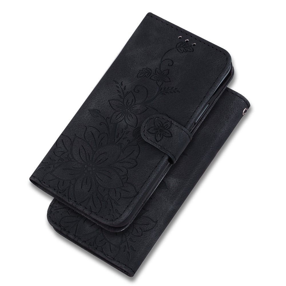 Til Samsung Galaxy A34 5G Læderpung Telefoncover Præget Liljeblomst Foldbart Støtteben Cover