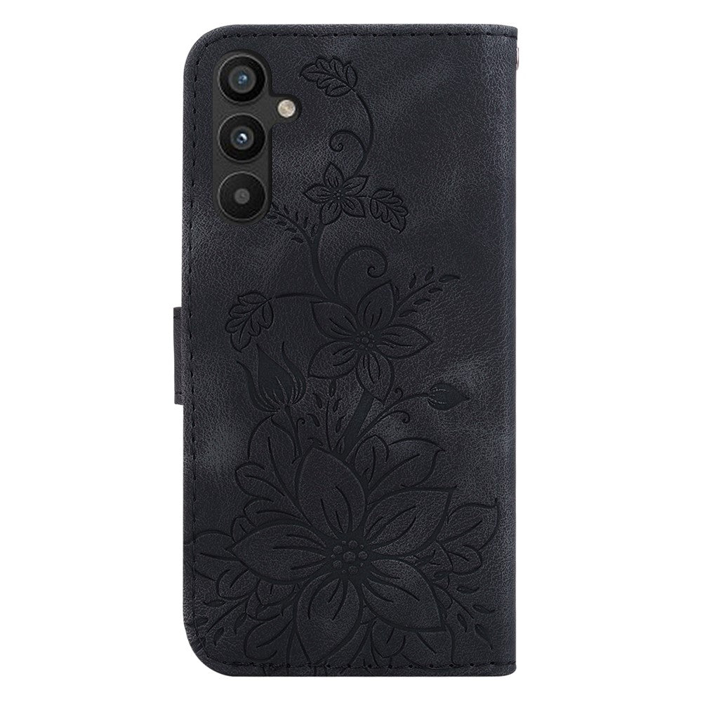 Til Samsung Galaxy A34 5G Læderpung Telefoncover Præget Liljeblomst Foldbart Støtteben Cover