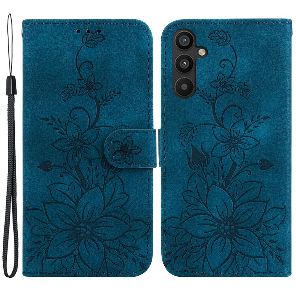 Til Samsung Galaxy A34 5G Læderpung Telefoncover Præget Liljeblomst Foldbart Støtteben Cover