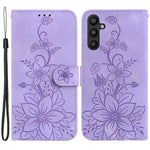 Til Samsung Galaxy A34 5G Læderpung Telefoncover Præget Liljeblomst Foldbart Støtteben Cover