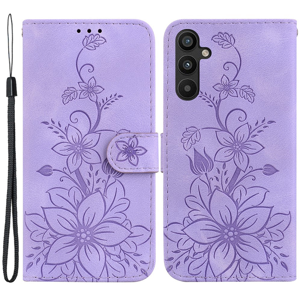 Til Samsung Galaxy A34 5G Læderpung Telefoncover Præget Liljeblomst Foldbart Støtteben Cover