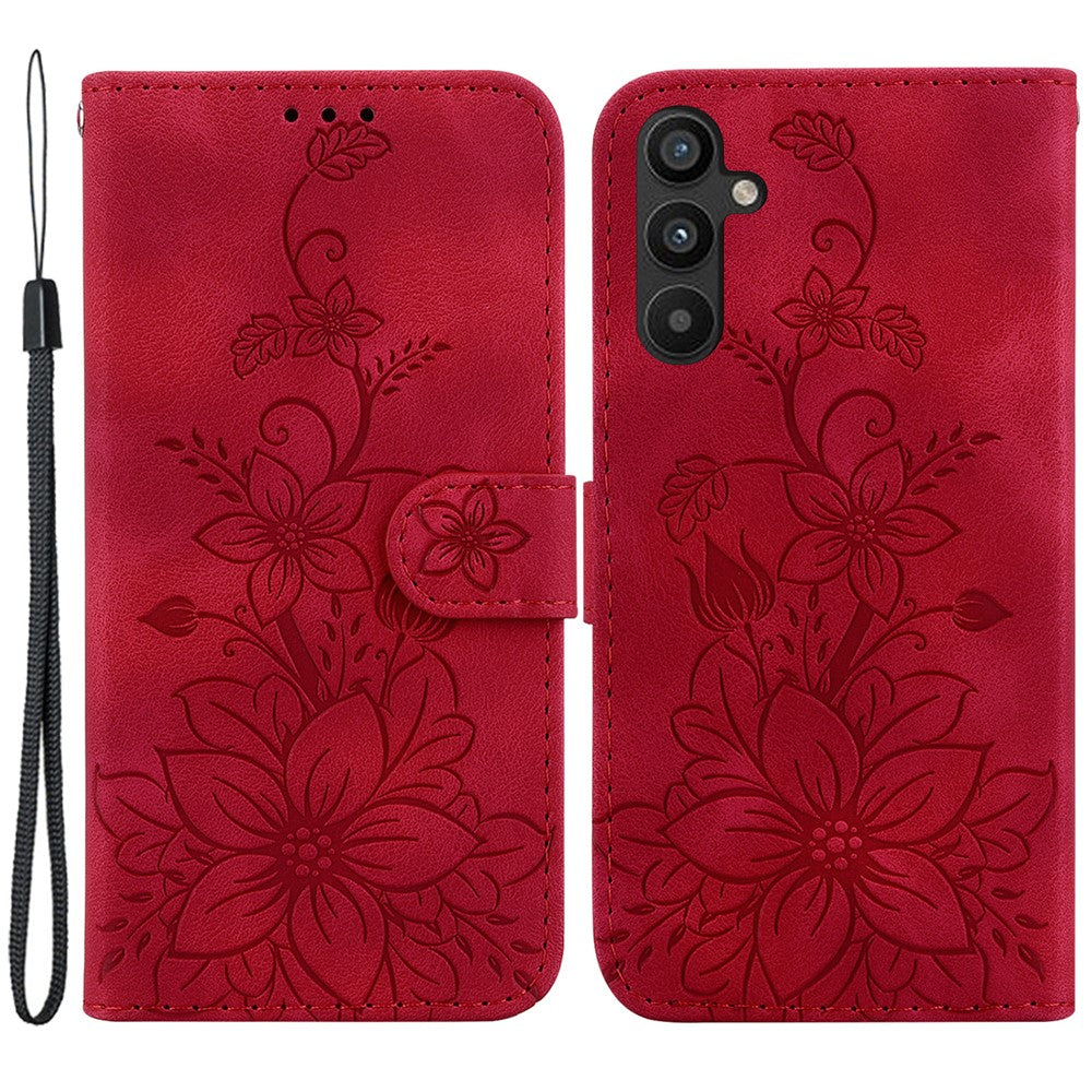 Til Samsung Galaxy A34 5G Læderpung Telefoncover Præget Liljeblomst Foldbart Støtteben Cover