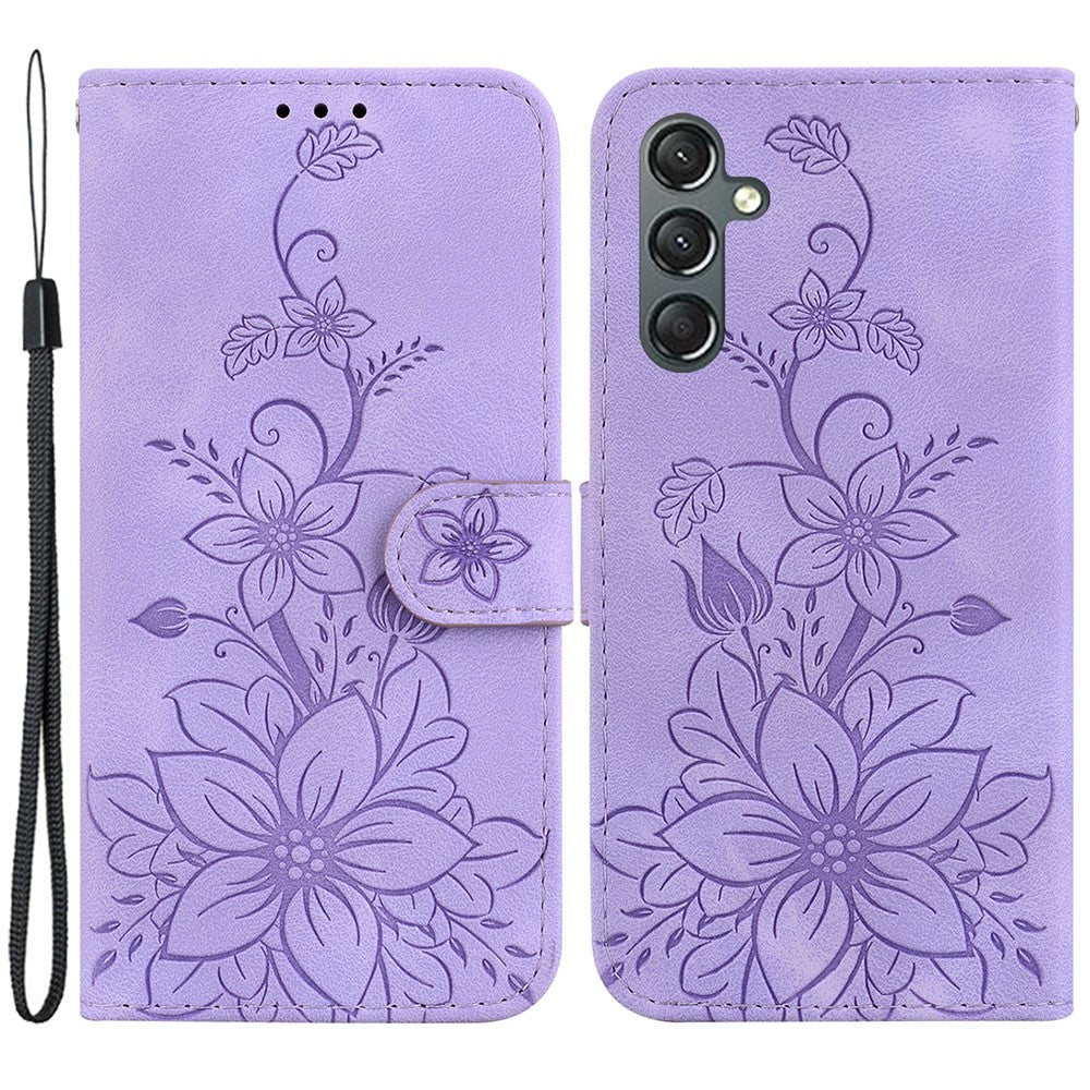 For Samsung Galaxy A24 4G (162.1 x 77.6 x 8.3mm) Imprinted Lily Flower Phone Shell PU Leather Wallet Case with Stand