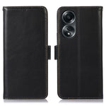 RFID Blocking Phone Cover for Oppo A58 4G , Wallet Stand Genuine Cow Leather Phone Case