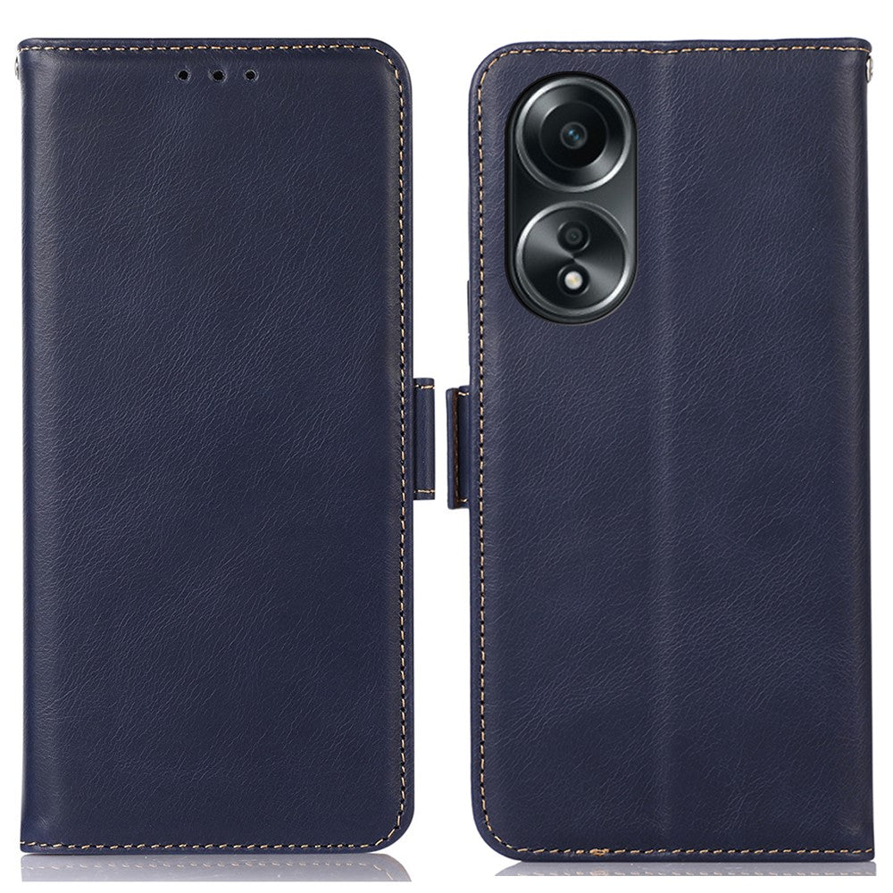 RFID Blocking Phone Cover for Oppo A58 4G , Wallet Stand Genuine Cow Leather Phone Case
