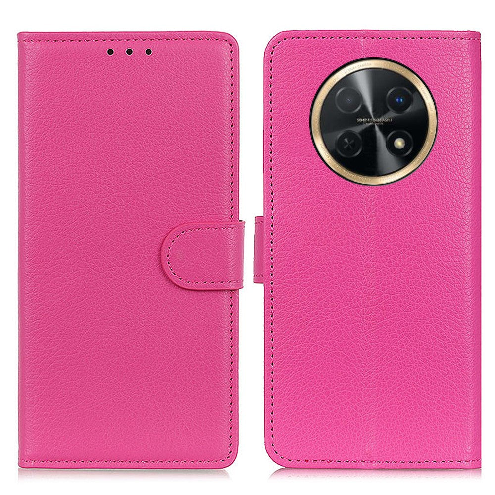 Huawei Nova Y91 4G / Enjoy 60X PU-læderetui med ridsefast stativ, tegnebog i litchi-tekstur