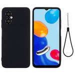 For Xiaomi Redmi Note 11R 5G Slim-Fit Phone Shell Liquid Silicone Soft Lining Phone Case Cover with Strap
