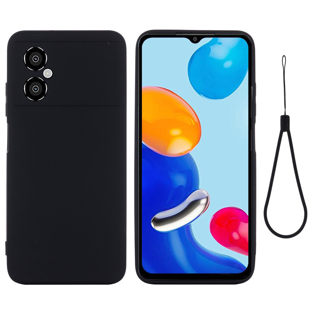 For Xiaomi Redmi Note 11R 5G Slim-Fit Phone Shell Liquid Silicone Soft Lining Phone Case Cover with Strap
