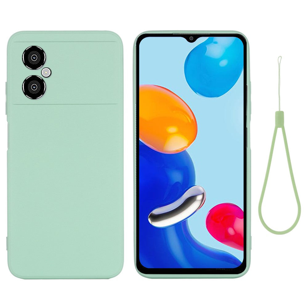 For Xiaomi Redmi Note 11R 5G Slim-Fit Phone Shell Liquid Silicone Soft Lining Phone Case Cover with Strap