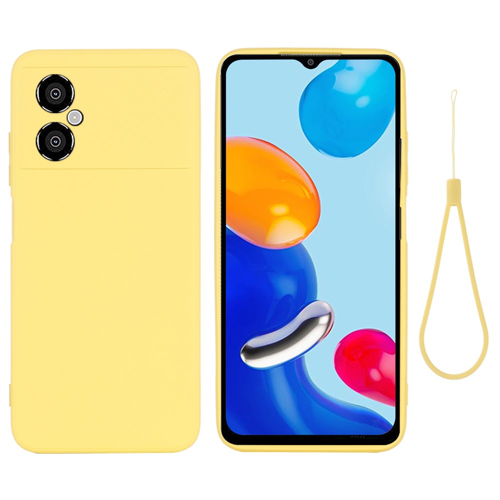 For Xiaomi Redmi Note 11R 5G Slim-Fit Phone Shell Liquid Silicone Soft Lining Phone Case Cover with Strap