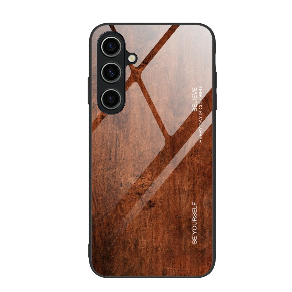 For Samsung Galaxy S23 FE Wood Texture Protective Case Shockproof Tempered Glass TPU Frame Phone Cover