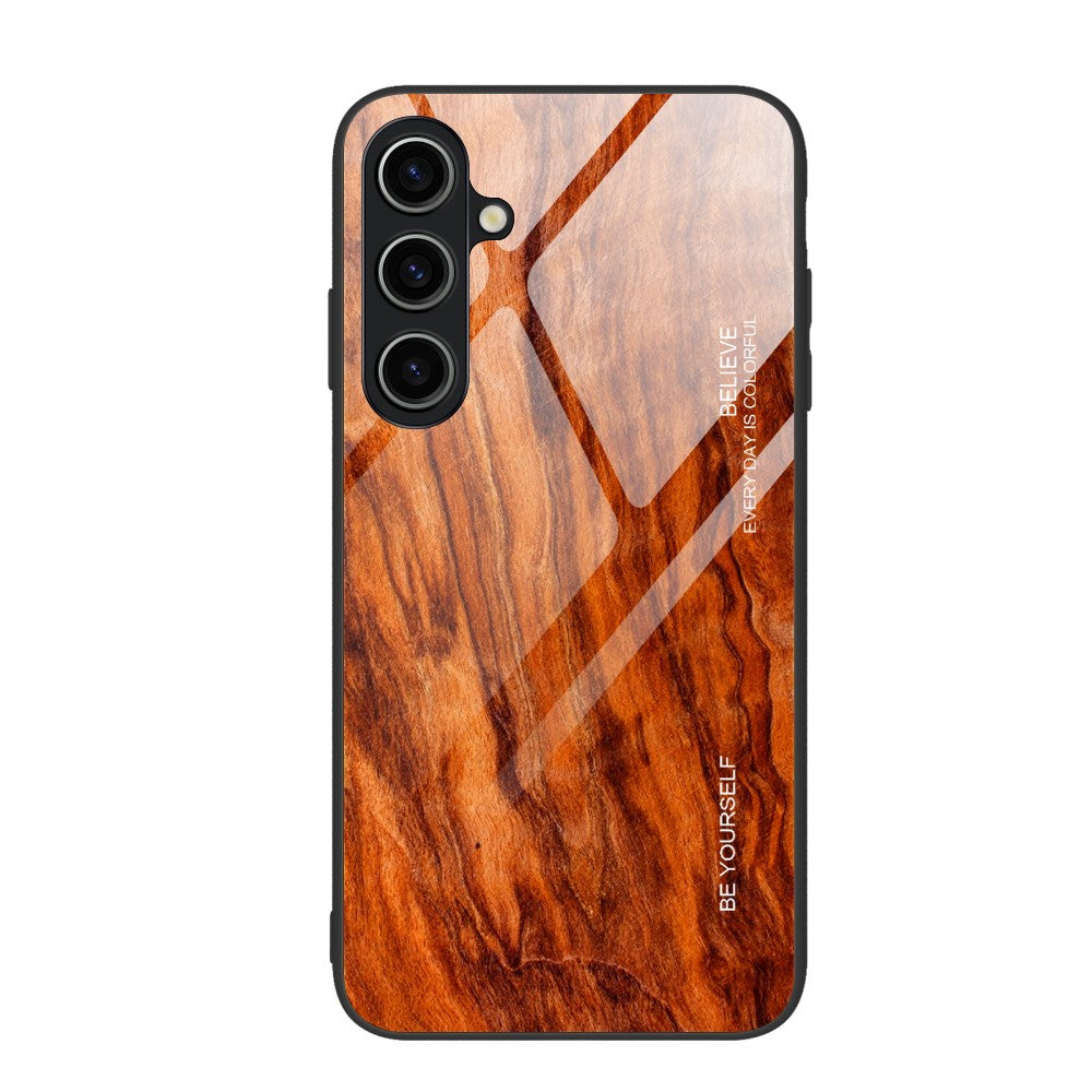 For Samsung Galaxy S23 FE Wood Texture Protective Case Shockproof Tempered Glass TPU Frame Phone Cover
