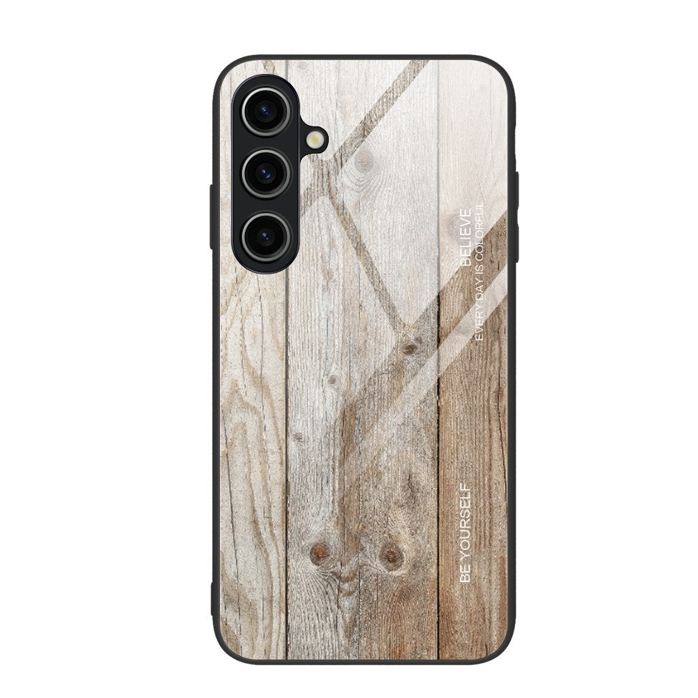 For Samsung Galaxy S23 FE Wood Texture Protective Case Shockproof Tempered Glass TPU Frame Phone Cover