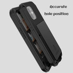 LOVE MEI för iPhone 12 helkroppsskyddande skal stötsäkert metall + silikonmobilskal med härdat glasfilm