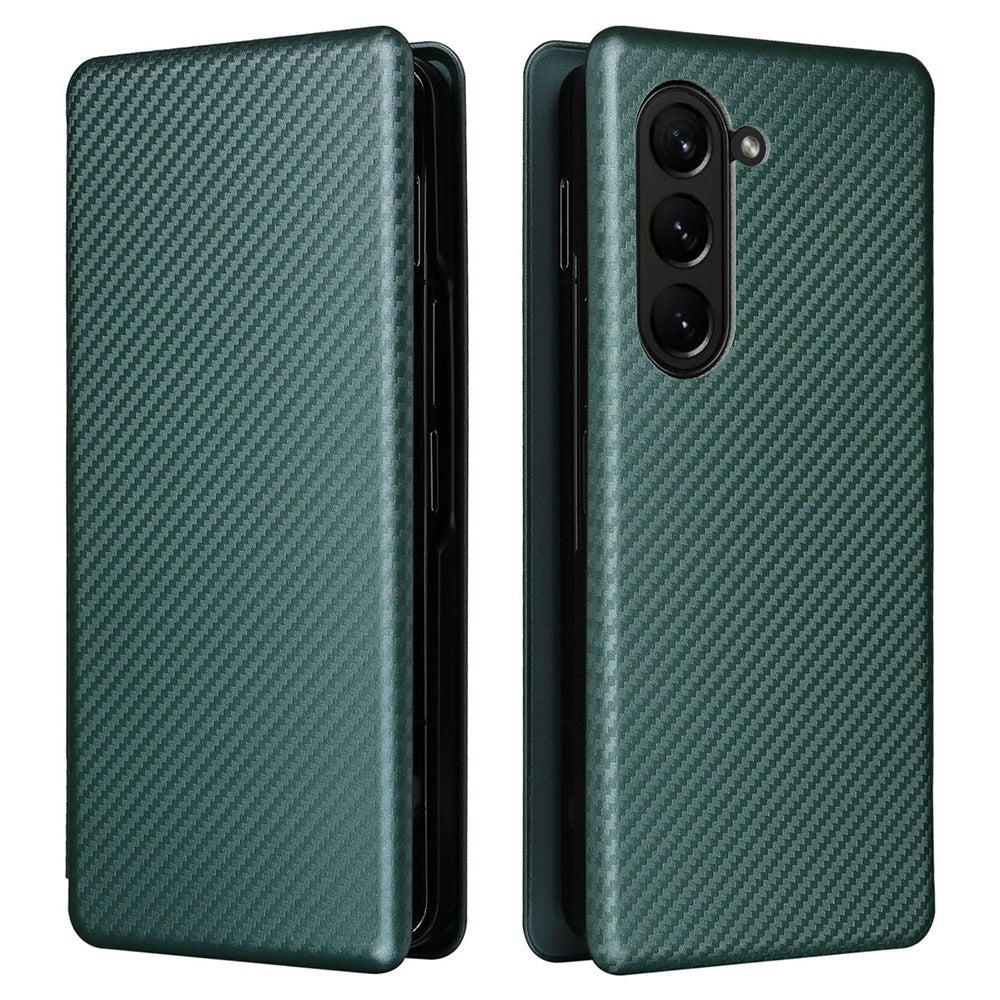 For Samsung Galaxy Z Fold5 5G Carbon Fiber Texture Card Holder Case Leather Stand Anti-drop Phone Cover