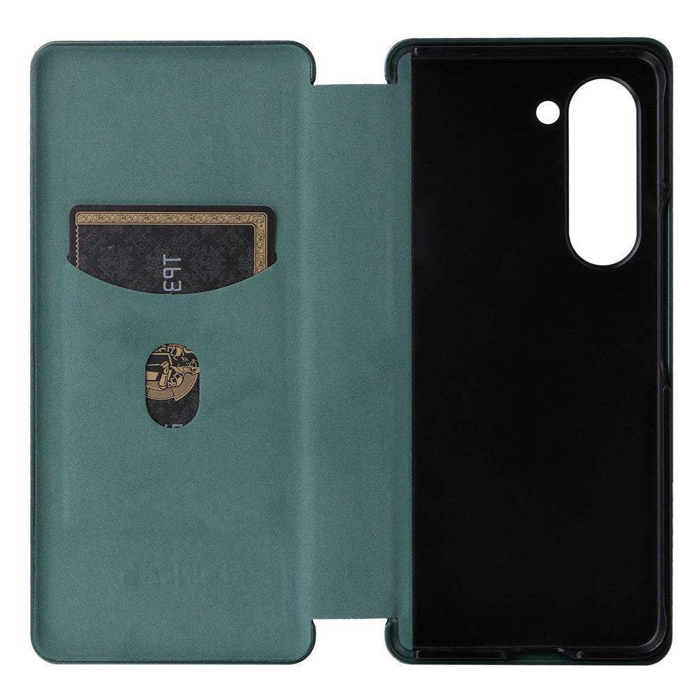 For Samsung Galaxy Z Fold5 5G Carbon Fiber Texture Card Holder Case Leather Stand Anti-drop Phone Cover
