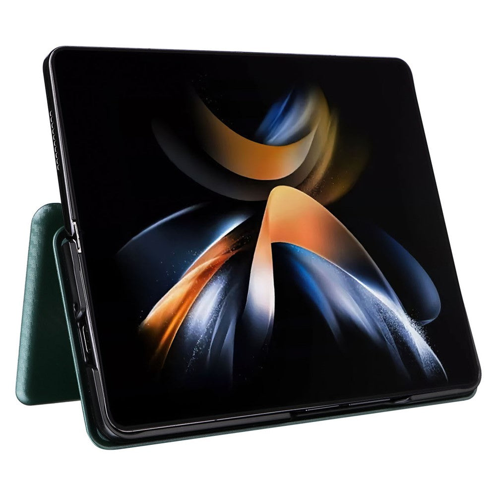 For Samsung Galaxy Z Fold5 5G Carbon Fiber Texture Card Holder Case Leather Stand Anti-drop Phone Cover