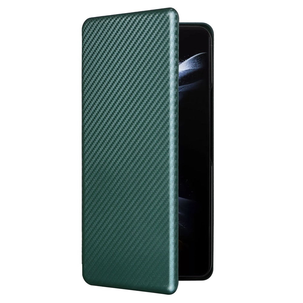 For Samsung Galaxy Z Fold5 5G Carbon Fiber Texture Card Holder Case Leather Stand Anti-drop Phone Cover