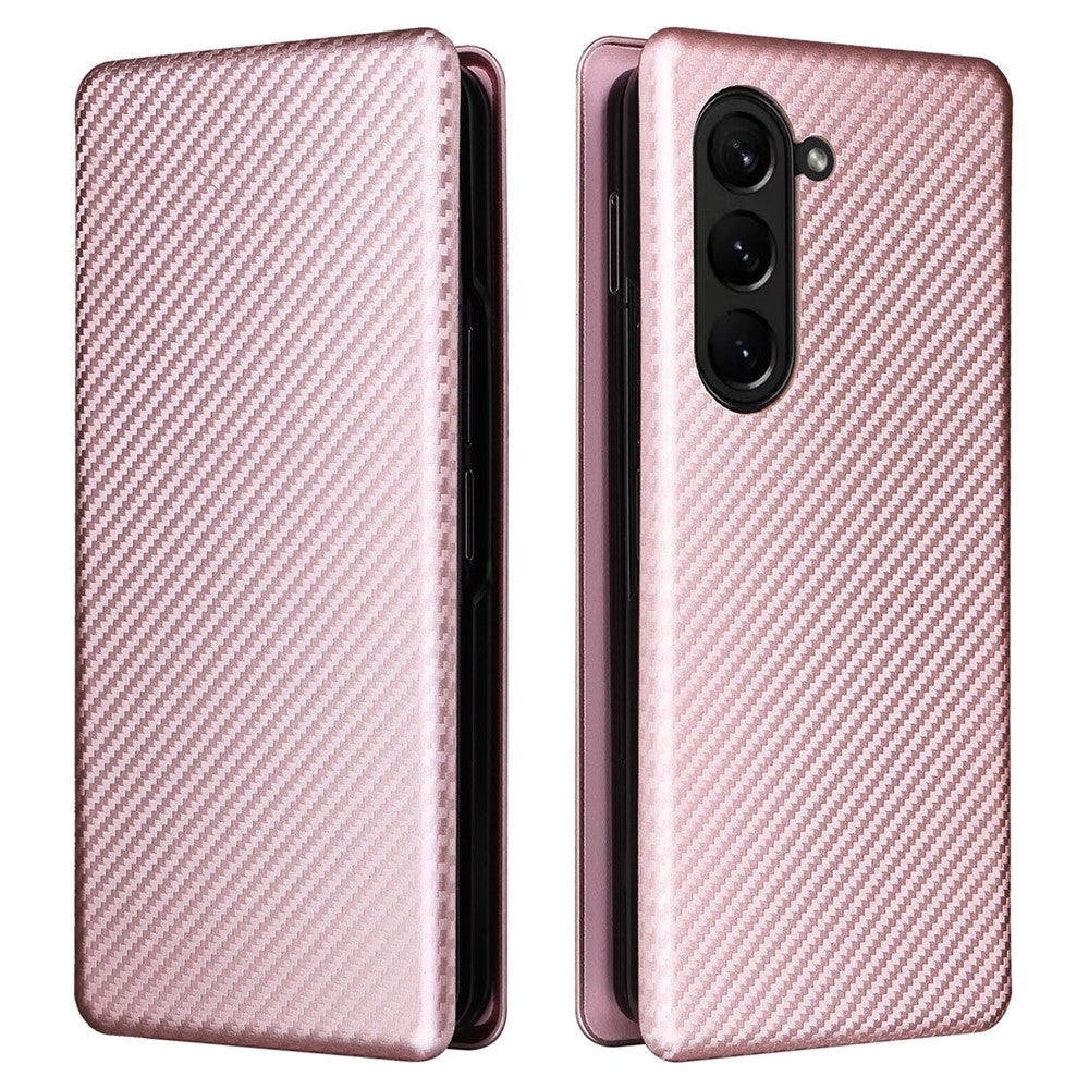 For Samsung Galaxy Z Fold5 5G Carbon Fiber Texture Card Holder Case Leather Stand Anti-drop Phone Cover