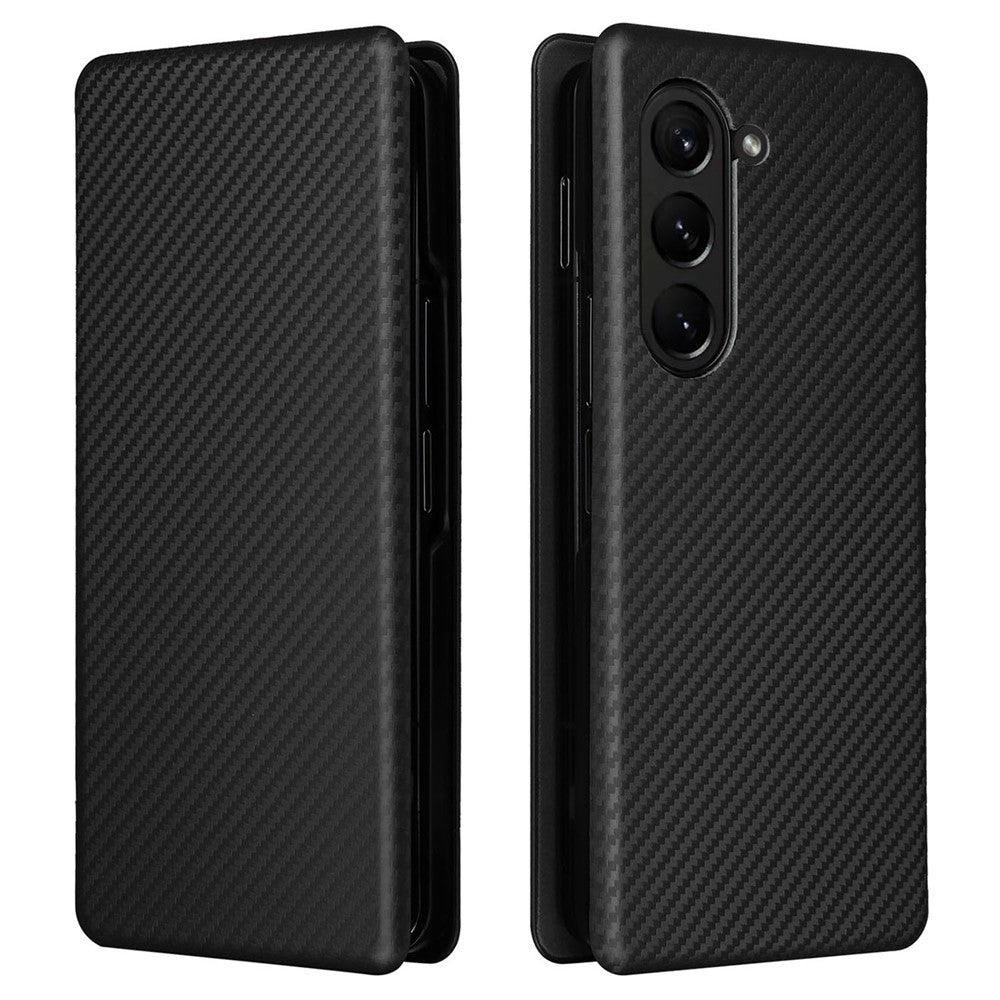 For Samsung Galaxy Z Fold5 5G Carbon Fiber Texture Card Holder Case Leather Stand Anti-drop Phone Cover
