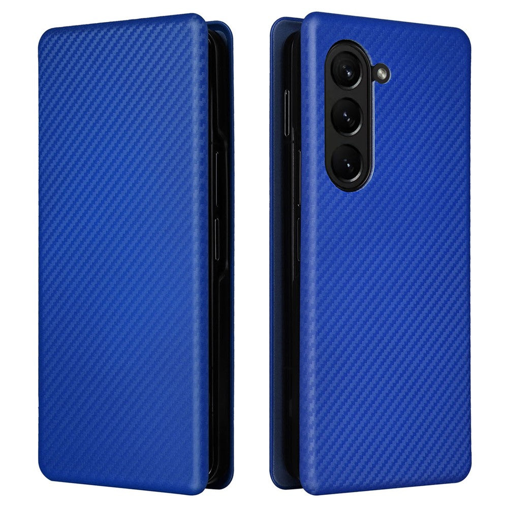 For Samsung Galaxy Z Fold5 5G Carbon Fiber Texture Card Holder Case Leather Stand Anti-drop Phone Cover