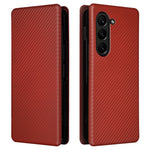 For Samsung Galaxy Z Fold5 5G Carbon Fiber Texture Card Holder Case Leather Stand Anti-drop Phone Cover