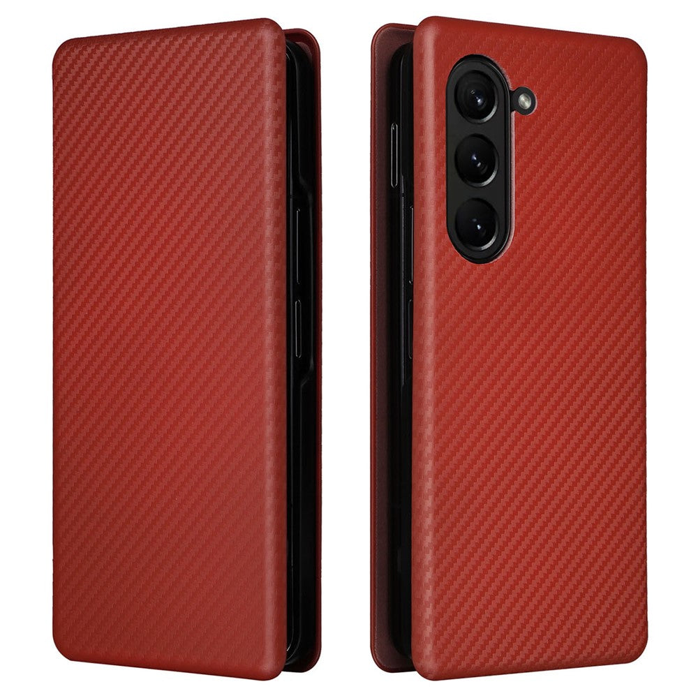 For Samsung Galaxy Z Fold5 5G Carbon Fiber Texture Card Holder Case Leather Stand Anti-drop Phone Cover