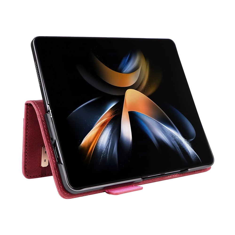 For Samsung Galaxy Z Fold5 5G Fall Proof Hardware Decor Phone Case PU Leather Wallet Stand Cover
