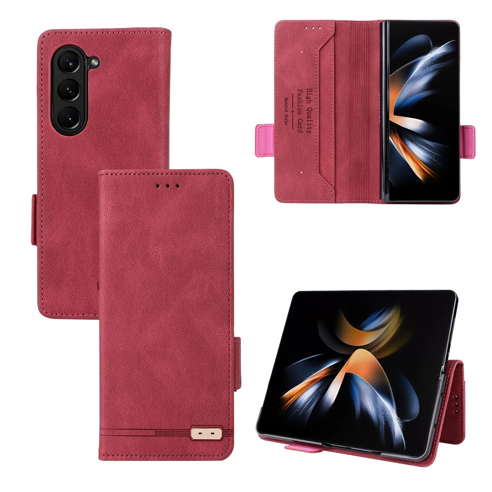 For Samsung Galaxy Z Fold5 5G Fall Proof Hardware Decor Phone Case PU Leather Wallet Stand Cover