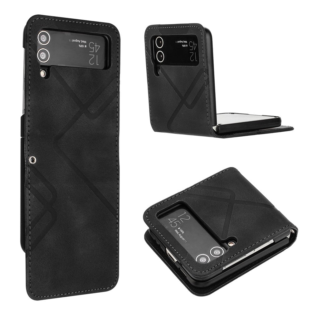 YX0040 Til Samsung Galaxy Z Flip4 5G telefoncover PU-læder+PC-mønsterpræget cover