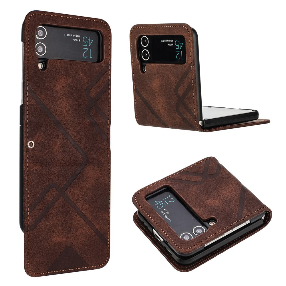 YX0040 Til Samsung Galaxy Z Flip4 5G telefoncover PU-læder+PC-mønsterpræget cover