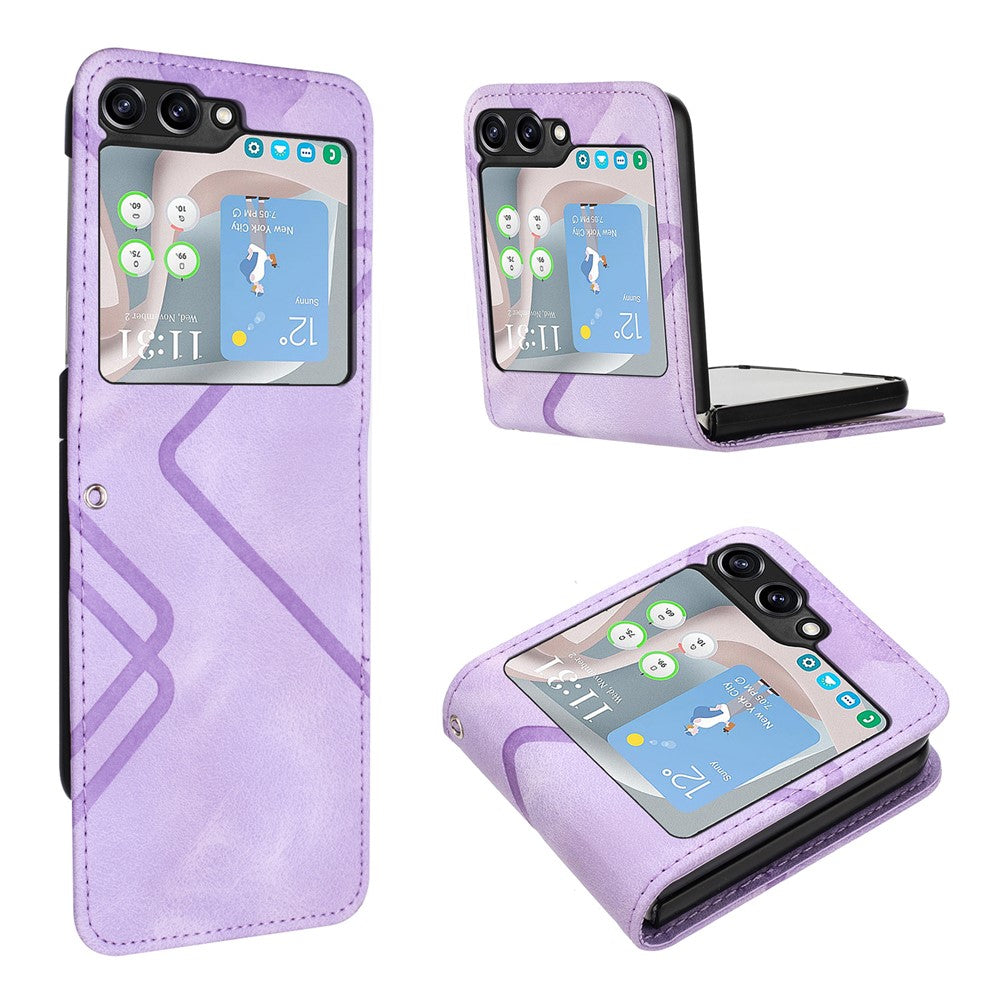 YX0040 For Samsung Galaxy Z Flip5 5G PU Leather+PC Shell Pattern Imprinted Protective Phone Case